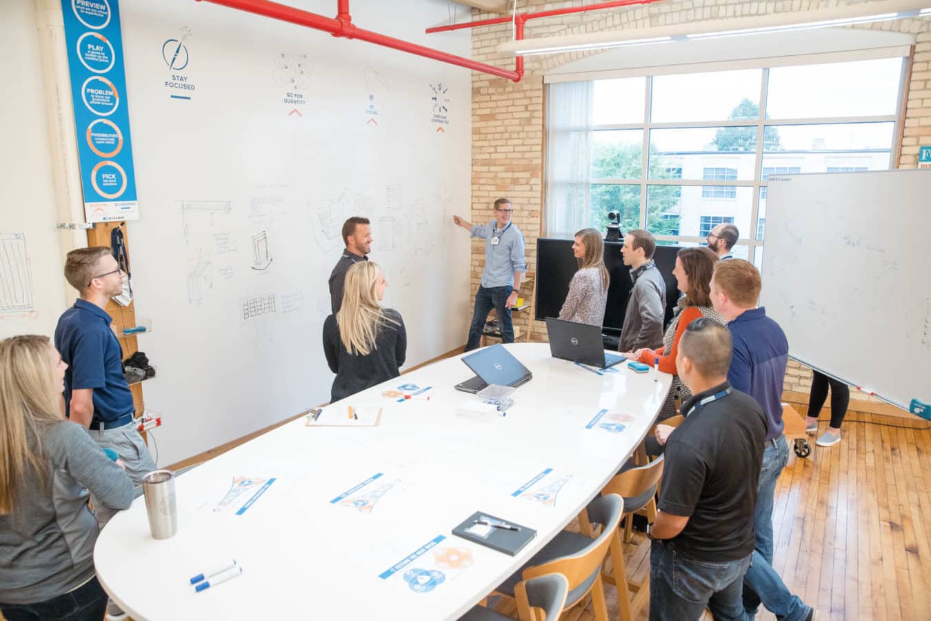 People ideating with whiteboards